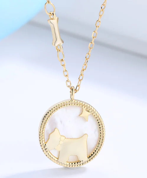 S925 Silver Pup Charm Necklace with Pearl