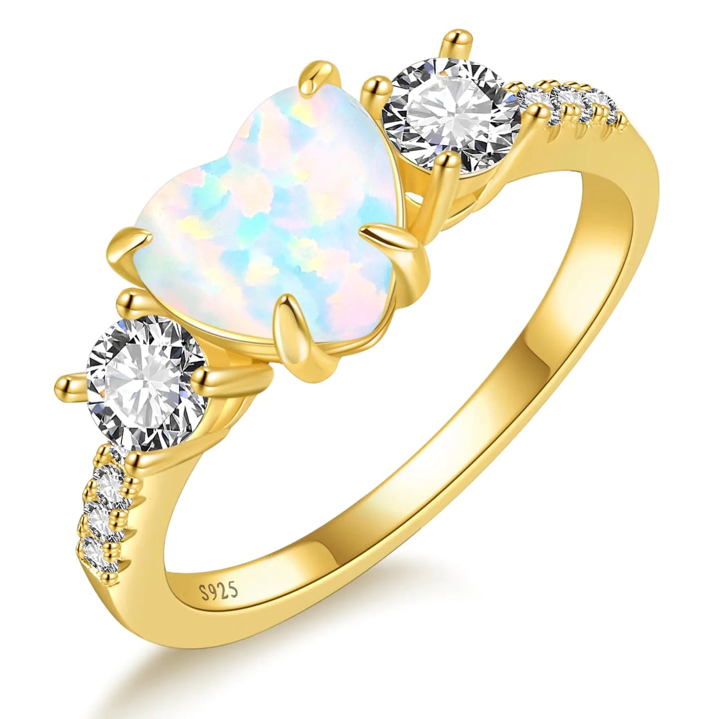 Heart Opal Promise Ring 2ct Gold Plated Silver Size 5