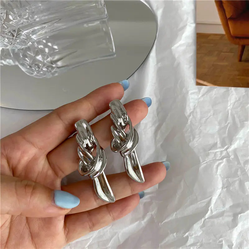 Silver Knot Drop Earrings with 925 Pins