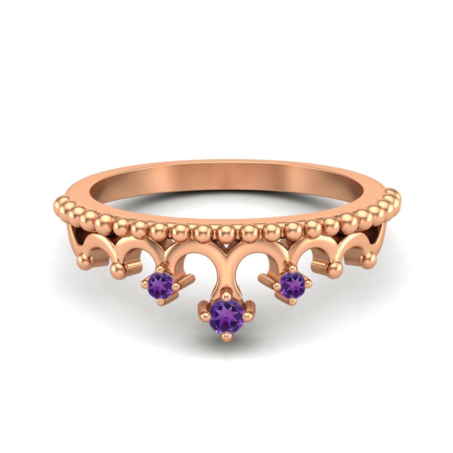 Amethyst Vintage Crown Tiara Ring – Sterling Silver - Silver Whisper