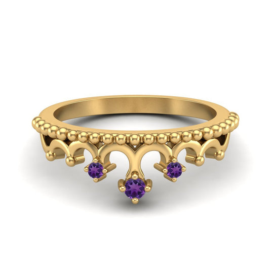 Amethyst Vintage Crown Tiara Ring – Sterling Silver - Silver Whisper