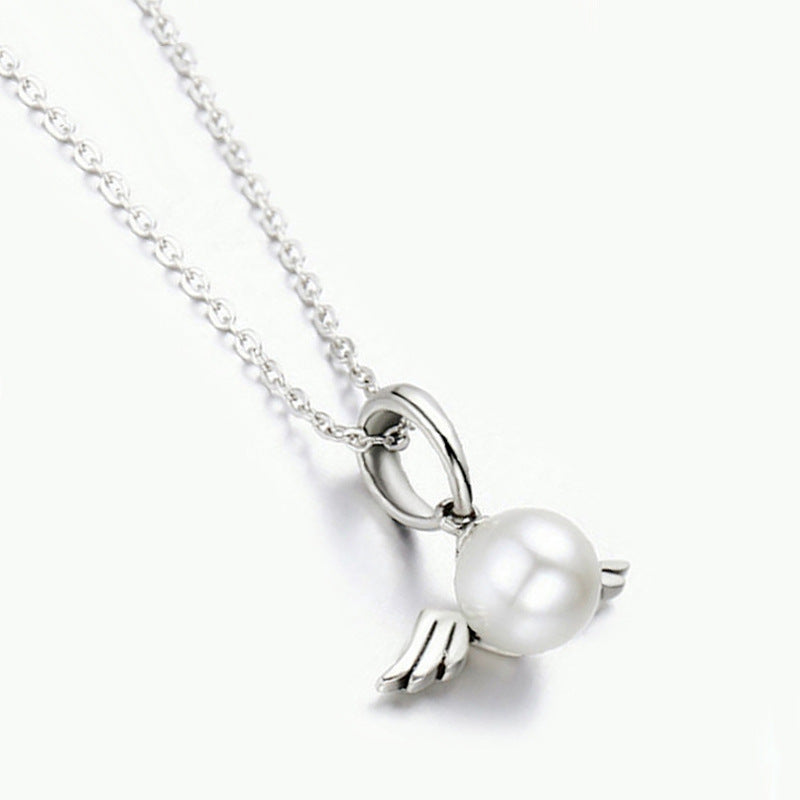 Silver Angel Wing & Pearl Necklace