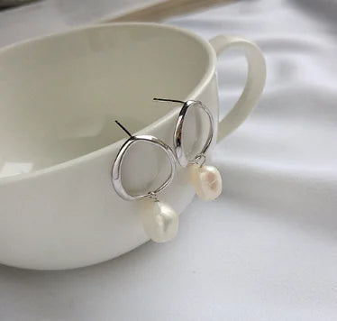 Elegant Silver Baroque Pearl Studs