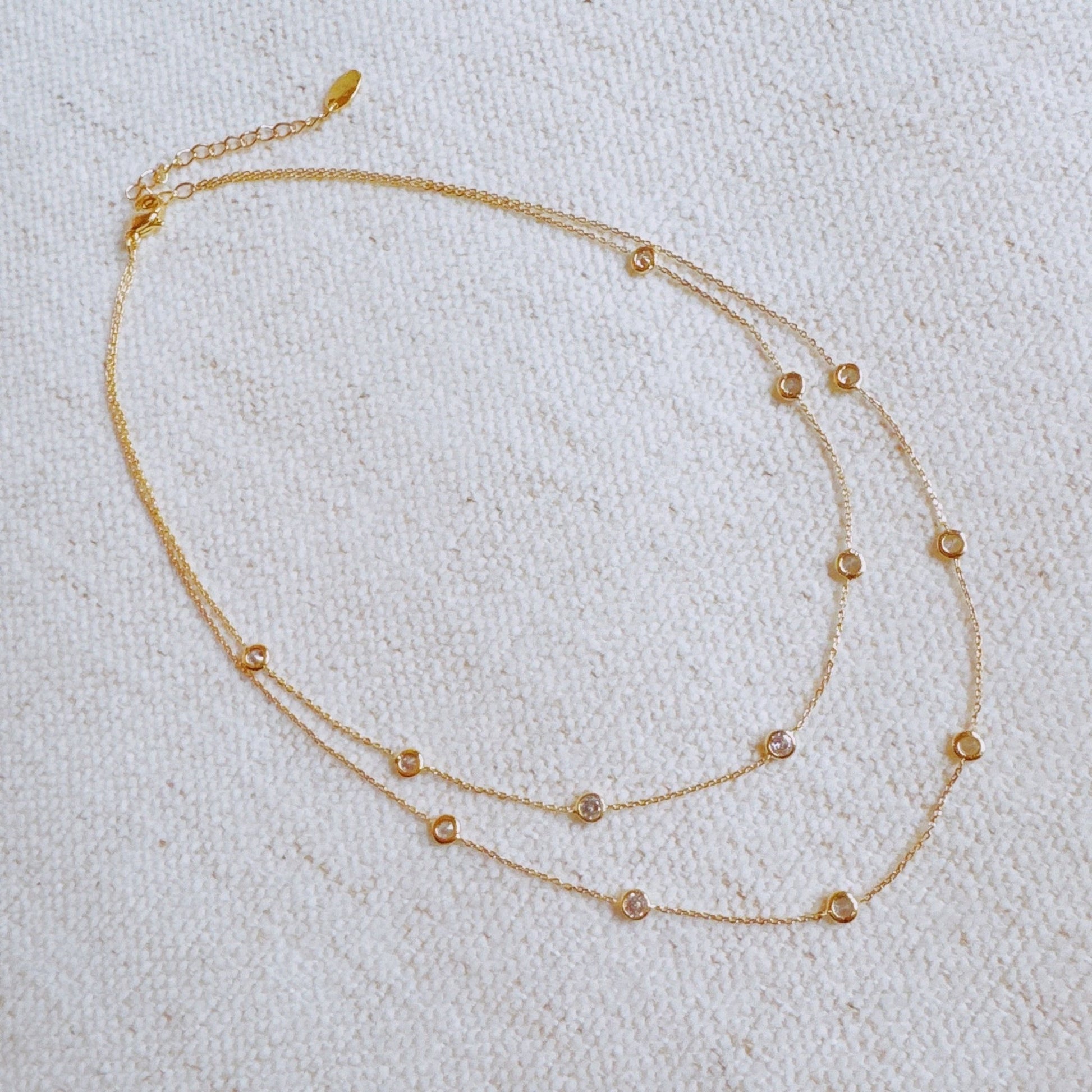 Crystal Bezel Station Layered Necklace - Silver Whisper