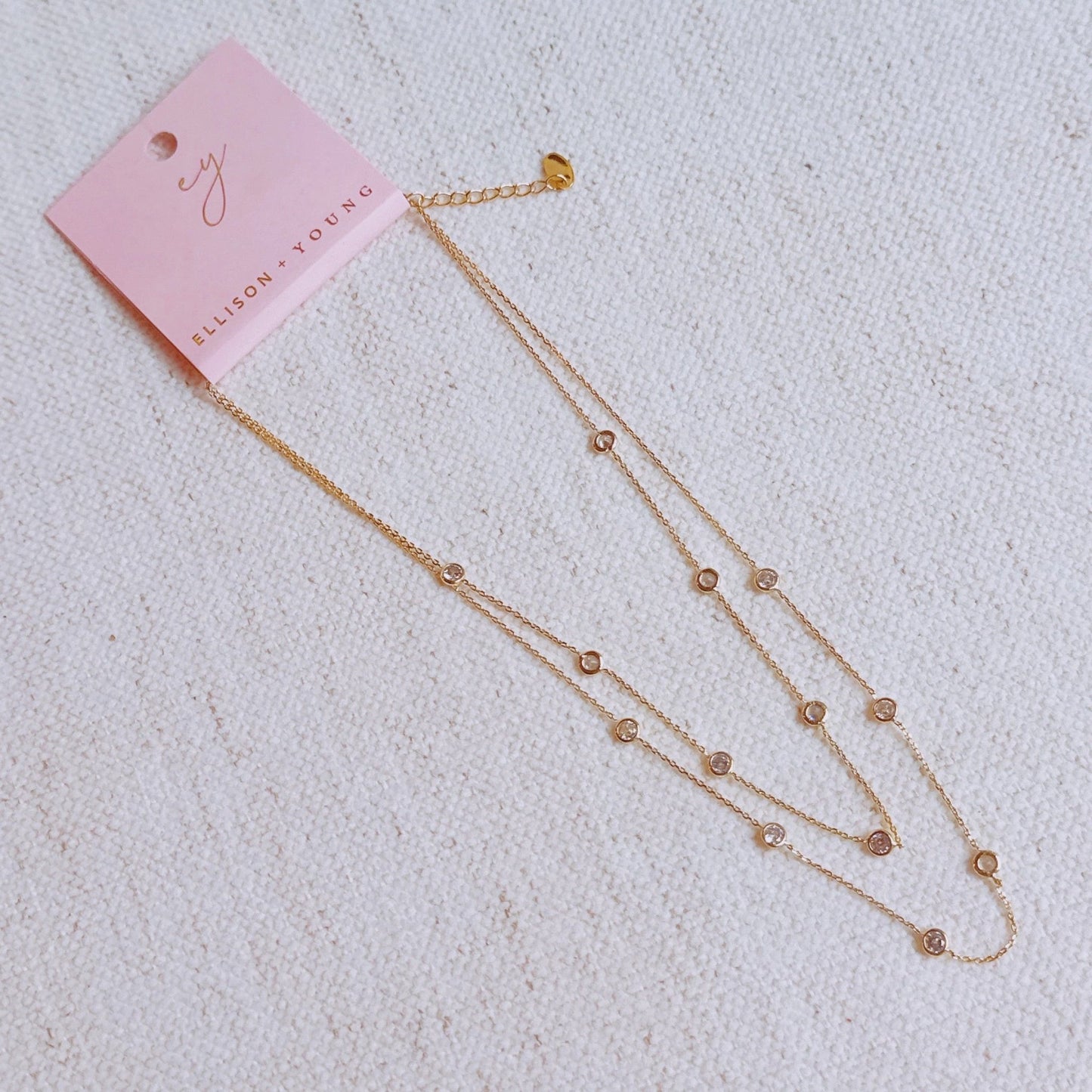 Crystal Bezel Station Layered Necklace - Silver Whisper