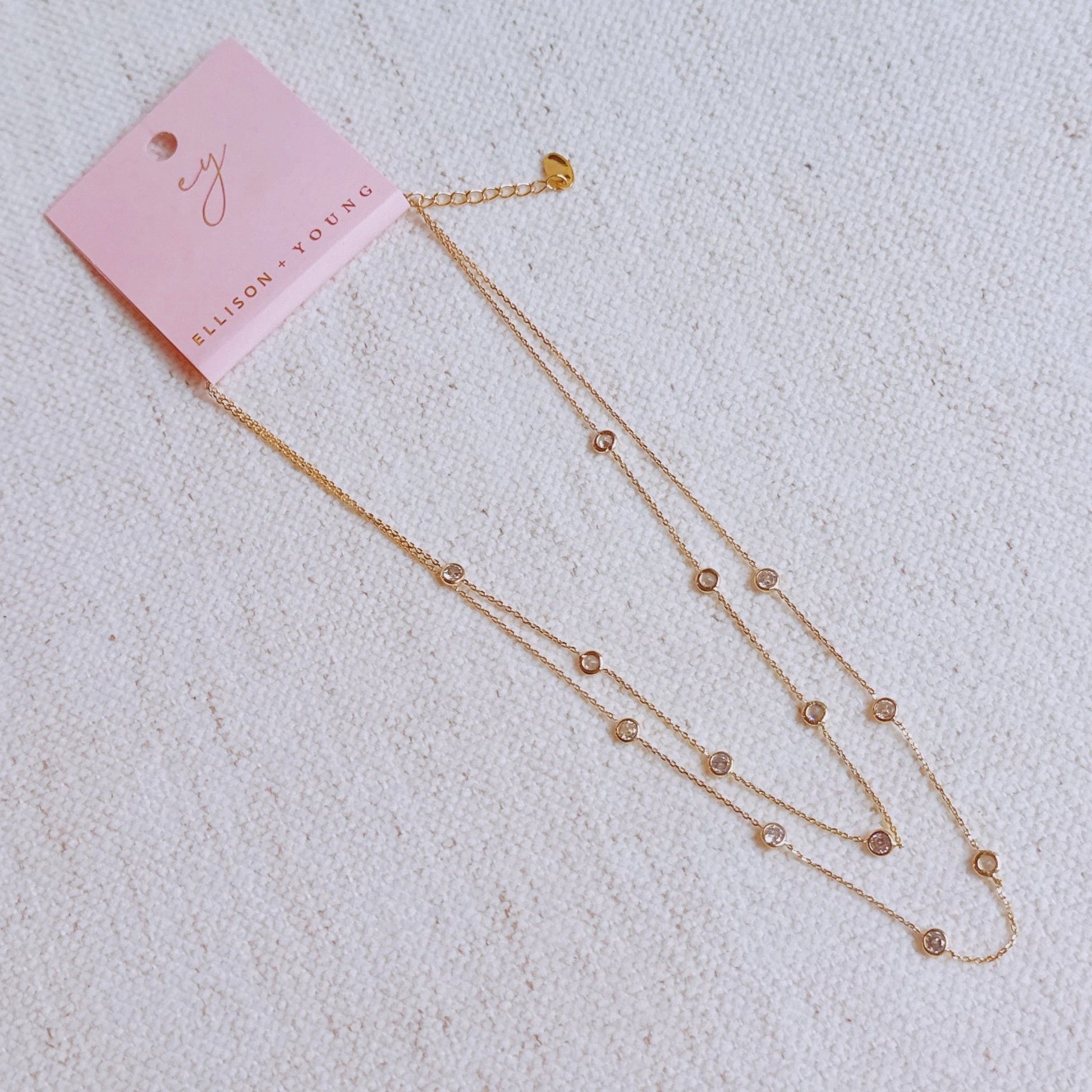 Crystal Bezel Station Layered Necklace - Silver Whisper