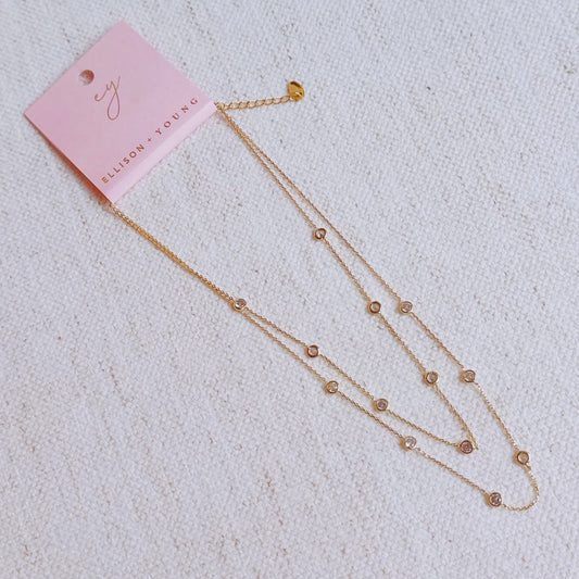 Crystal Bezel Station Layered Necklace - Silver Whisper