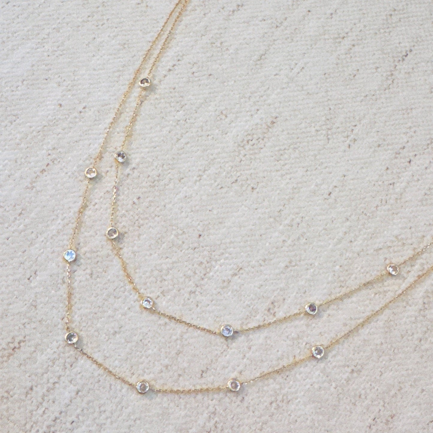 Crystal Bezel Station Layered Necklace - Silver Whisper