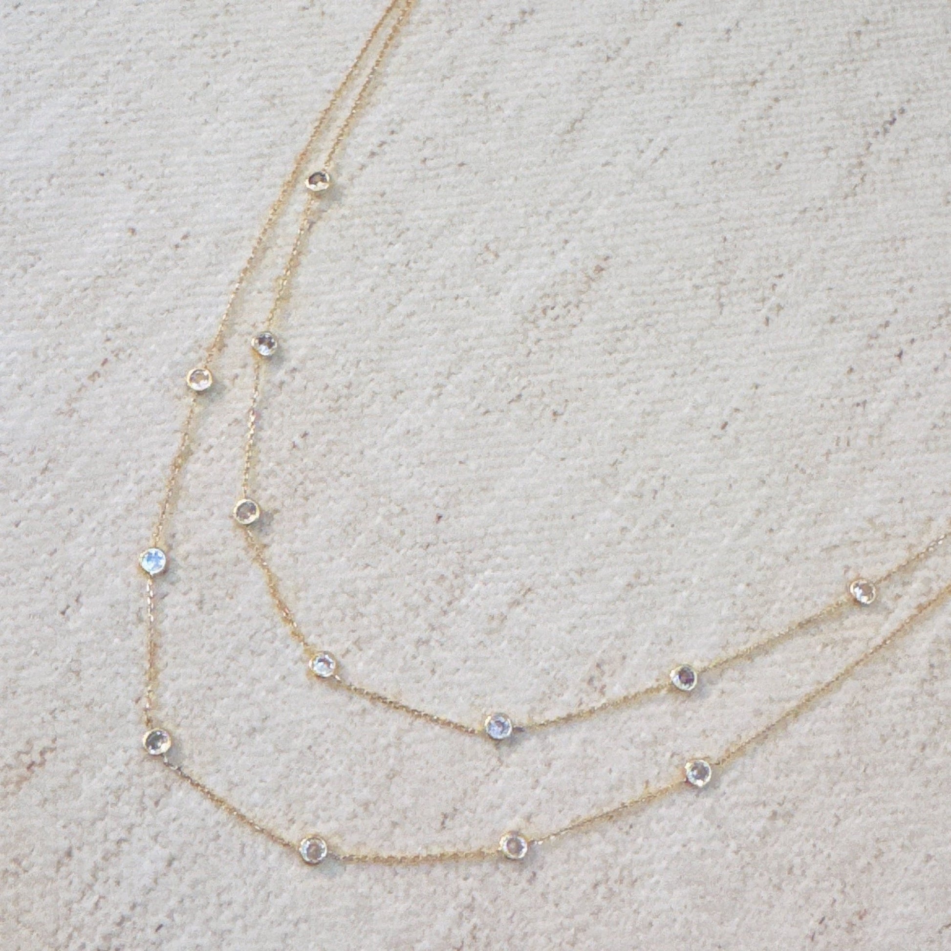 Crystal Bezel Station Layered Necklace - Silver Whisper