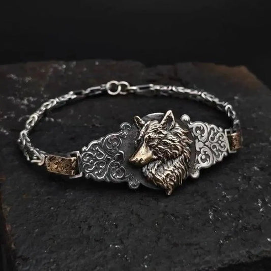Custom-designed Silver Bracelet with Wolf Motif - Silver Whisper