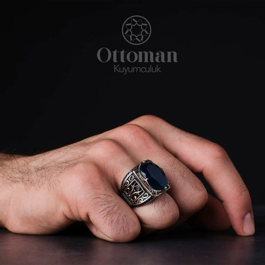 Double Pattern Special Design Paraiba Stone Silver Ring - Silver Whisper