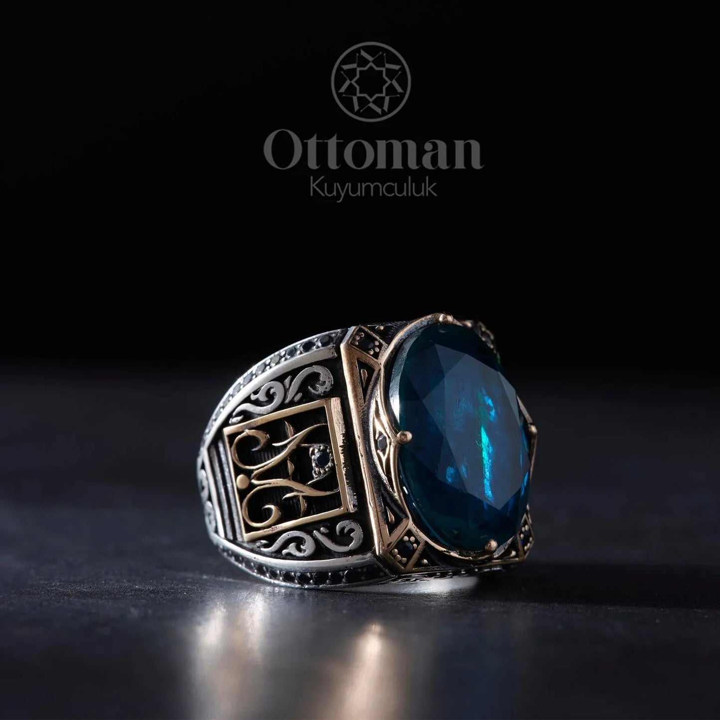Double Pattern Special Design Paraiba Stone Silver Ring - Silver Whisper