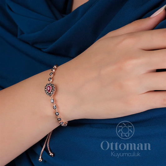 Drop-shaped red silver bracelet - Silver Whisper