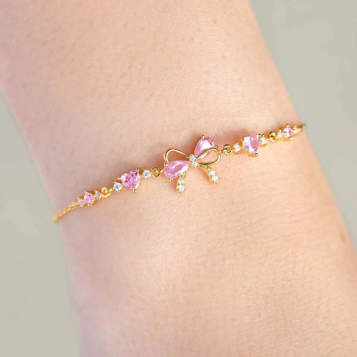 Heart Charm Zircon Bow Bracelet