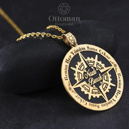 Gold Compass Necklace - Silver Whisper