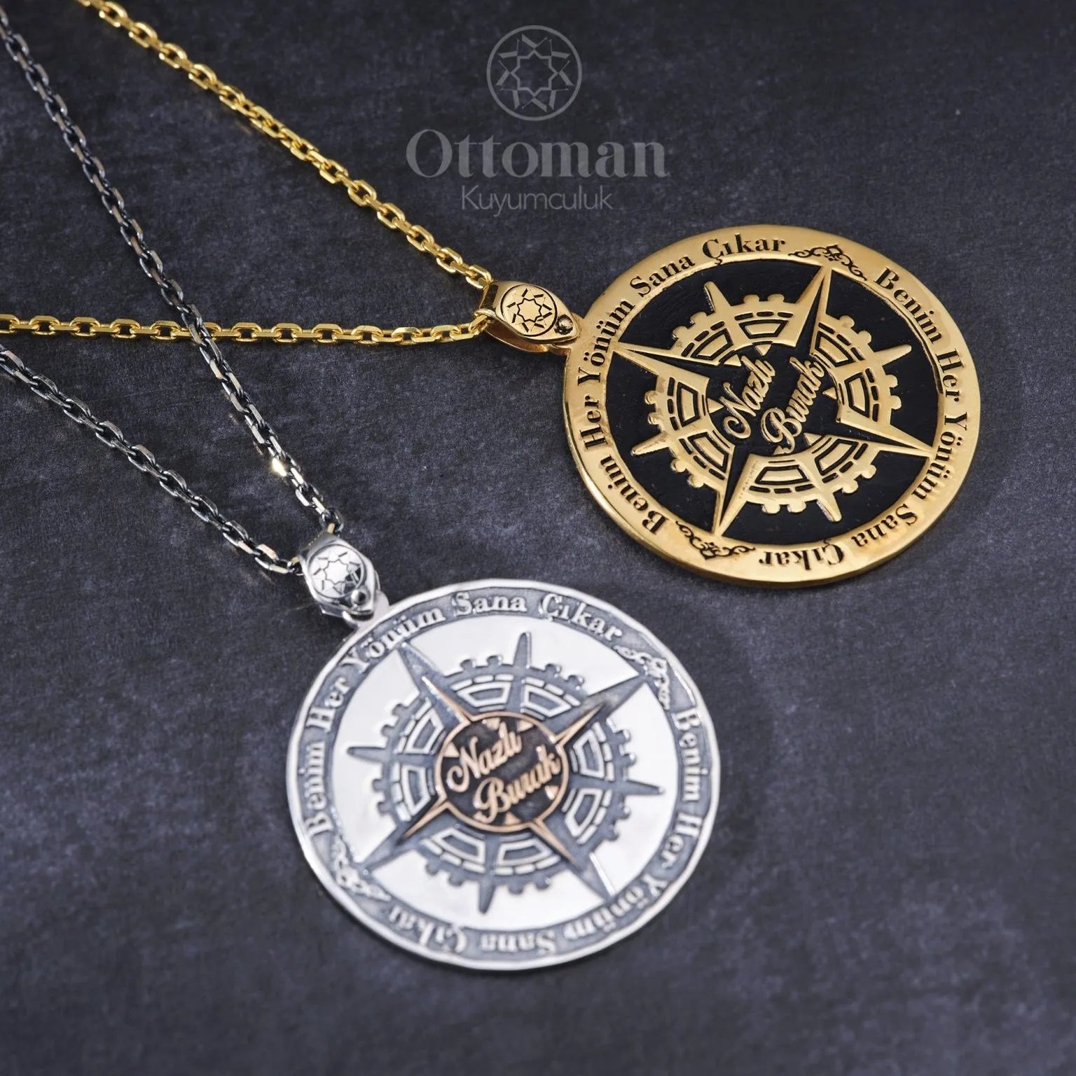 Gold Compass Necklace - Silver Whisper