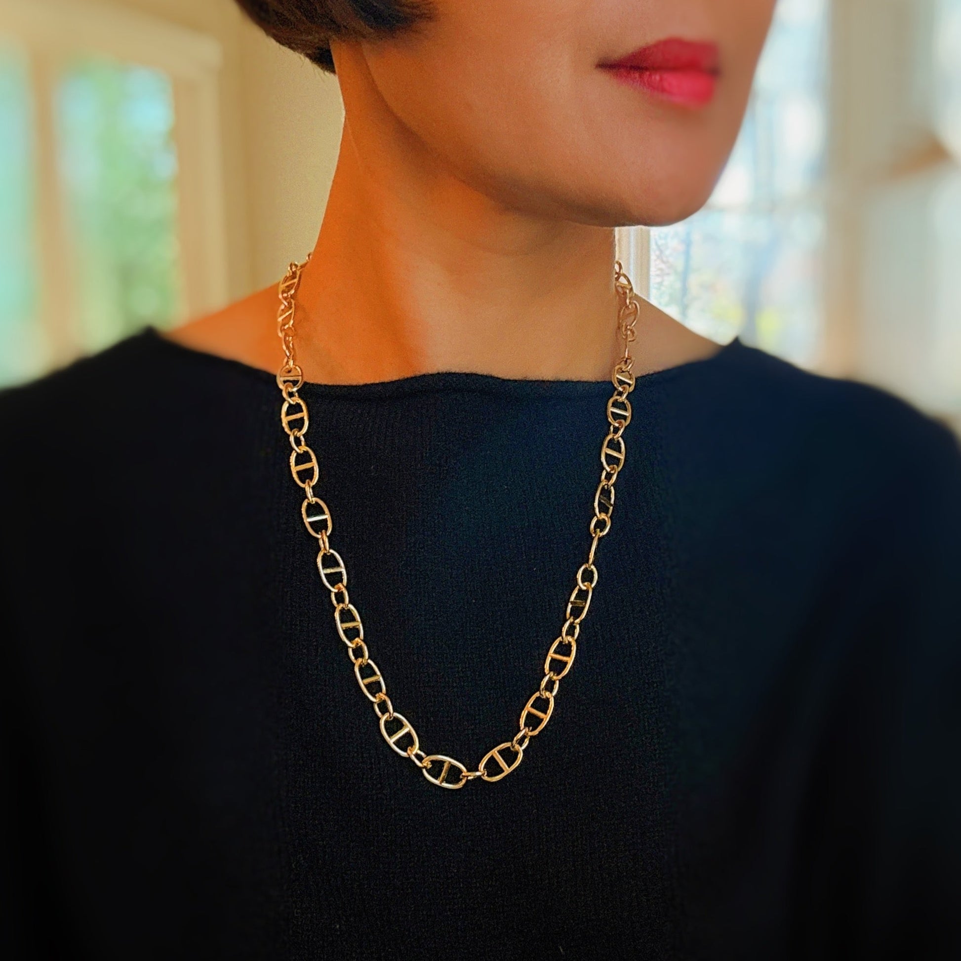 Golden Bit Linked Longer Chain Necklace - Silver Whisper