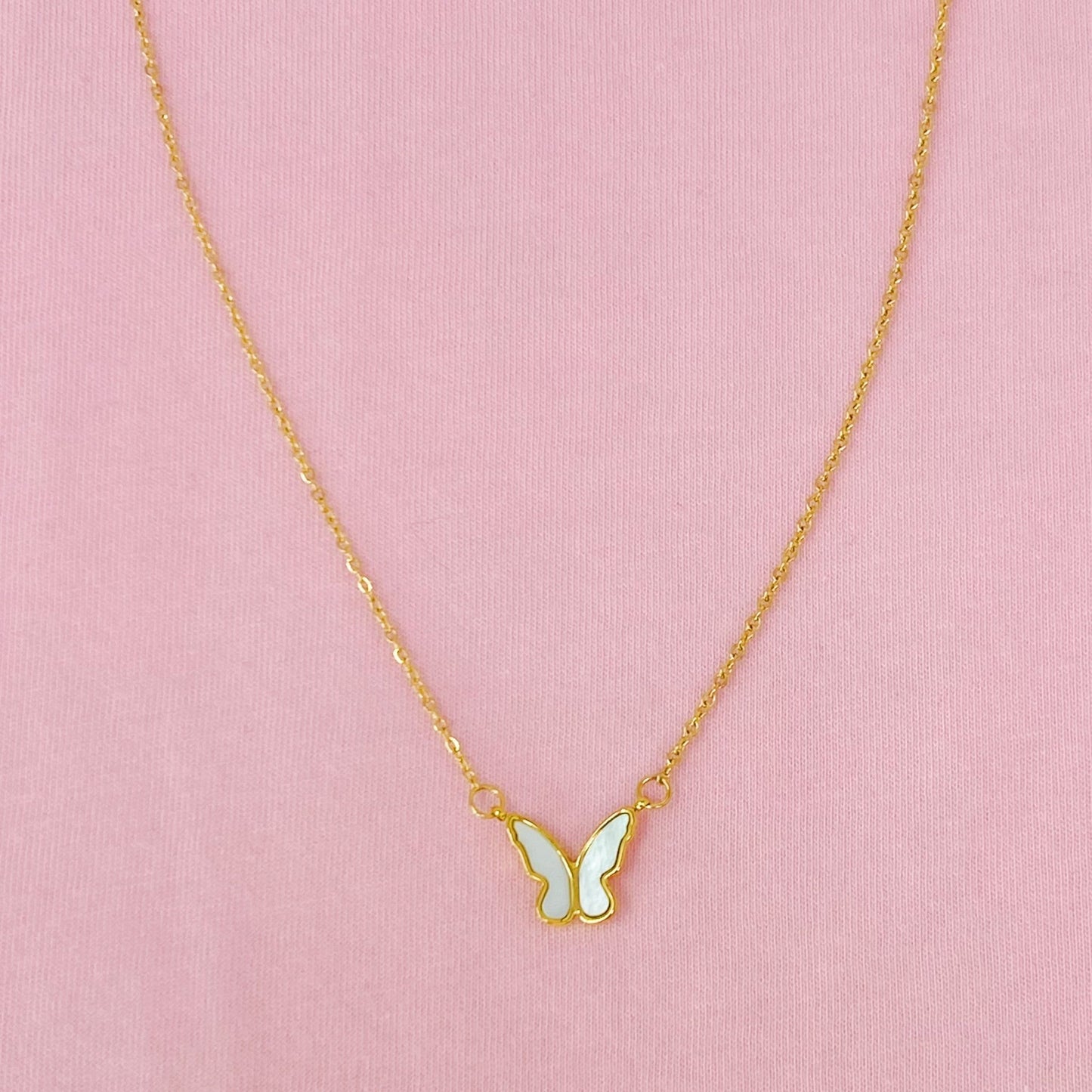Golden Shell Butterfly Necklace - Silver Whisper