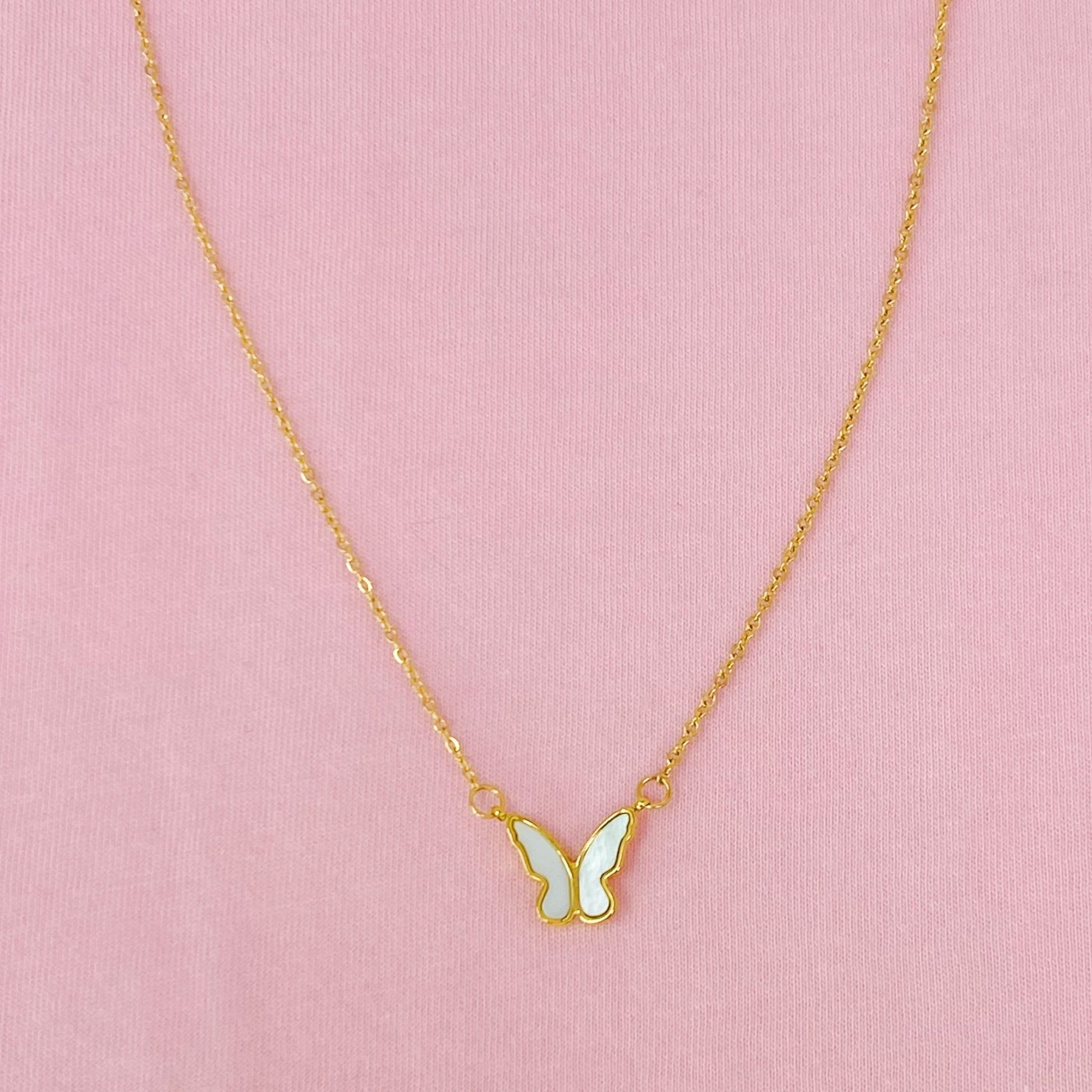 Golden Shell Butterfly Necklace - Silver Whisper
