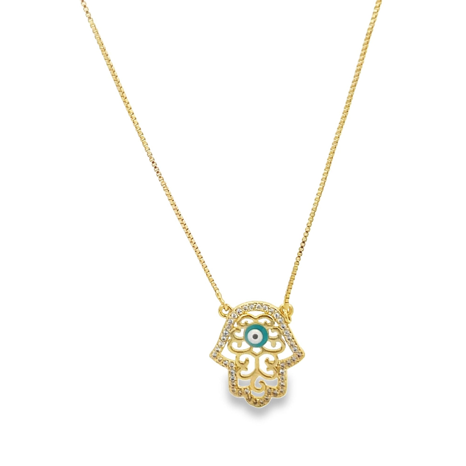 Hand Of Hamsa Evil Eye With CZ Stones (G82) - Silver Whisper