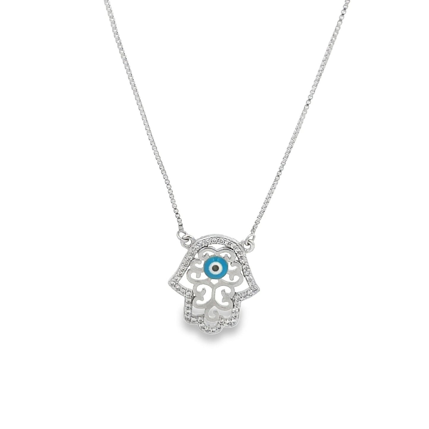 Hand Of Hamsa Evil Eye With CZ Stones (G82) - Silver Whisper