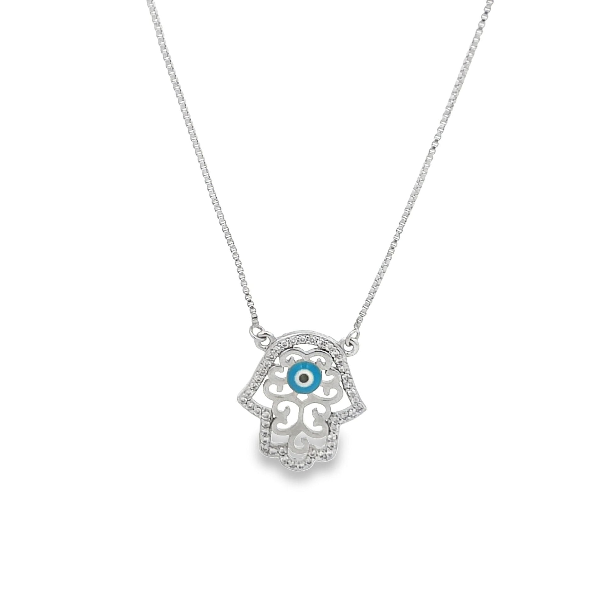 Hand Of Hamsa Evil Eye With CZ Stones (G82) - Silver Whisper