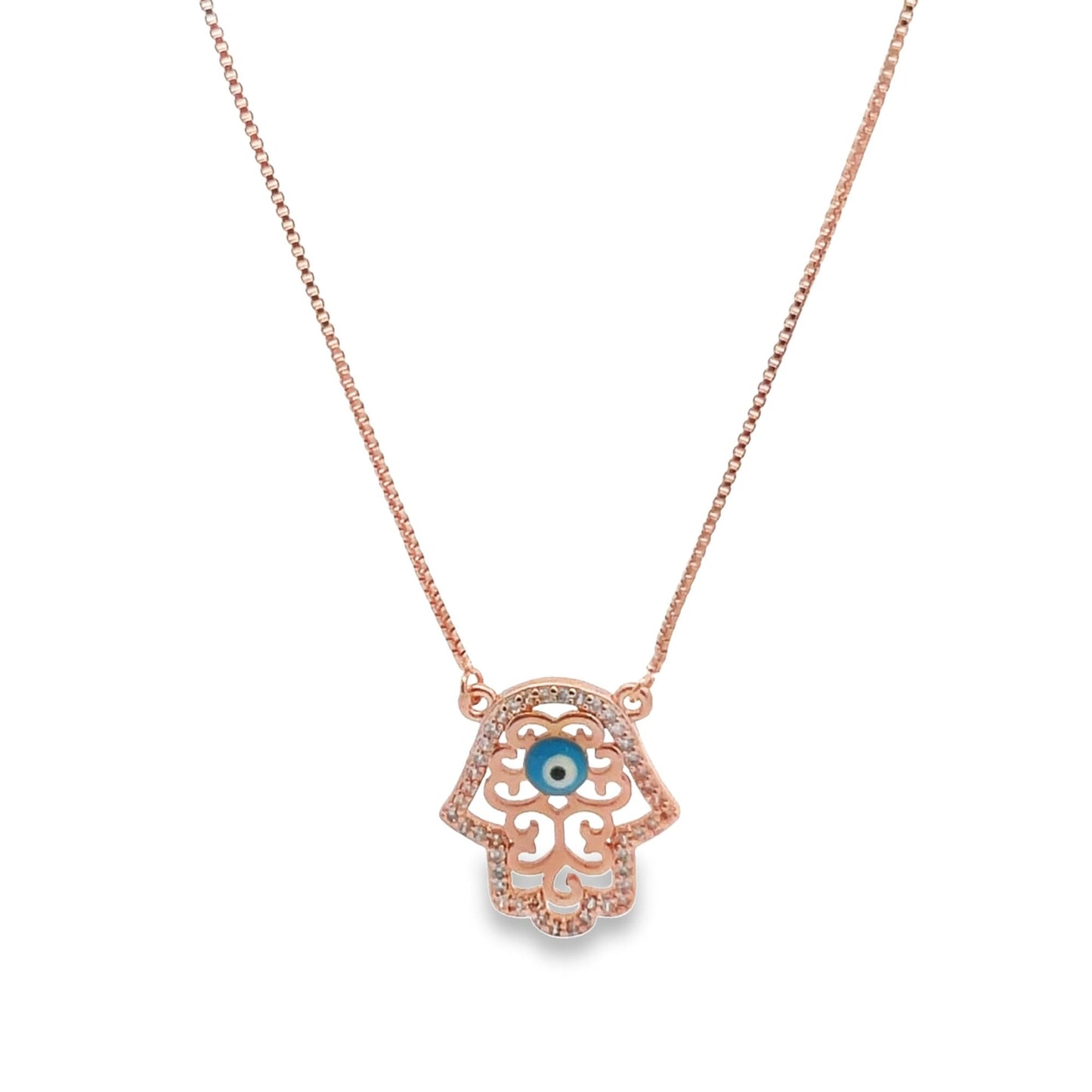 Hand Of Hamsa Evil Eye With CZ Stones (G82) - Silver Whisper