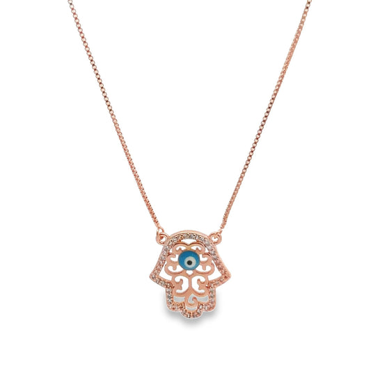 Hand Of Hamsa Evil Eye With CZ Stones (G82) - Silver Whisper