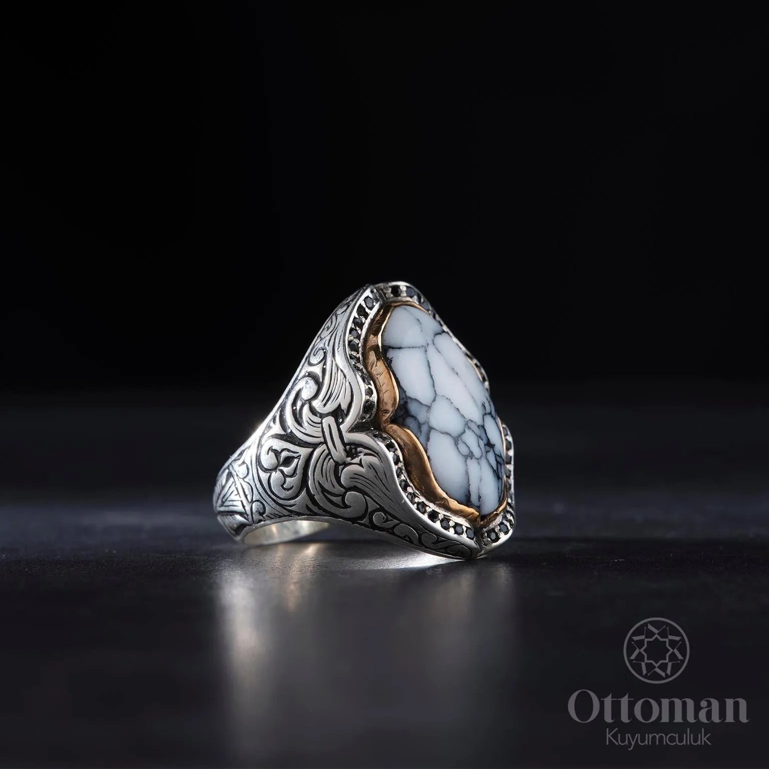 Handcrafted Turquoise Stone Silver Men's Ring - Silver Whisper