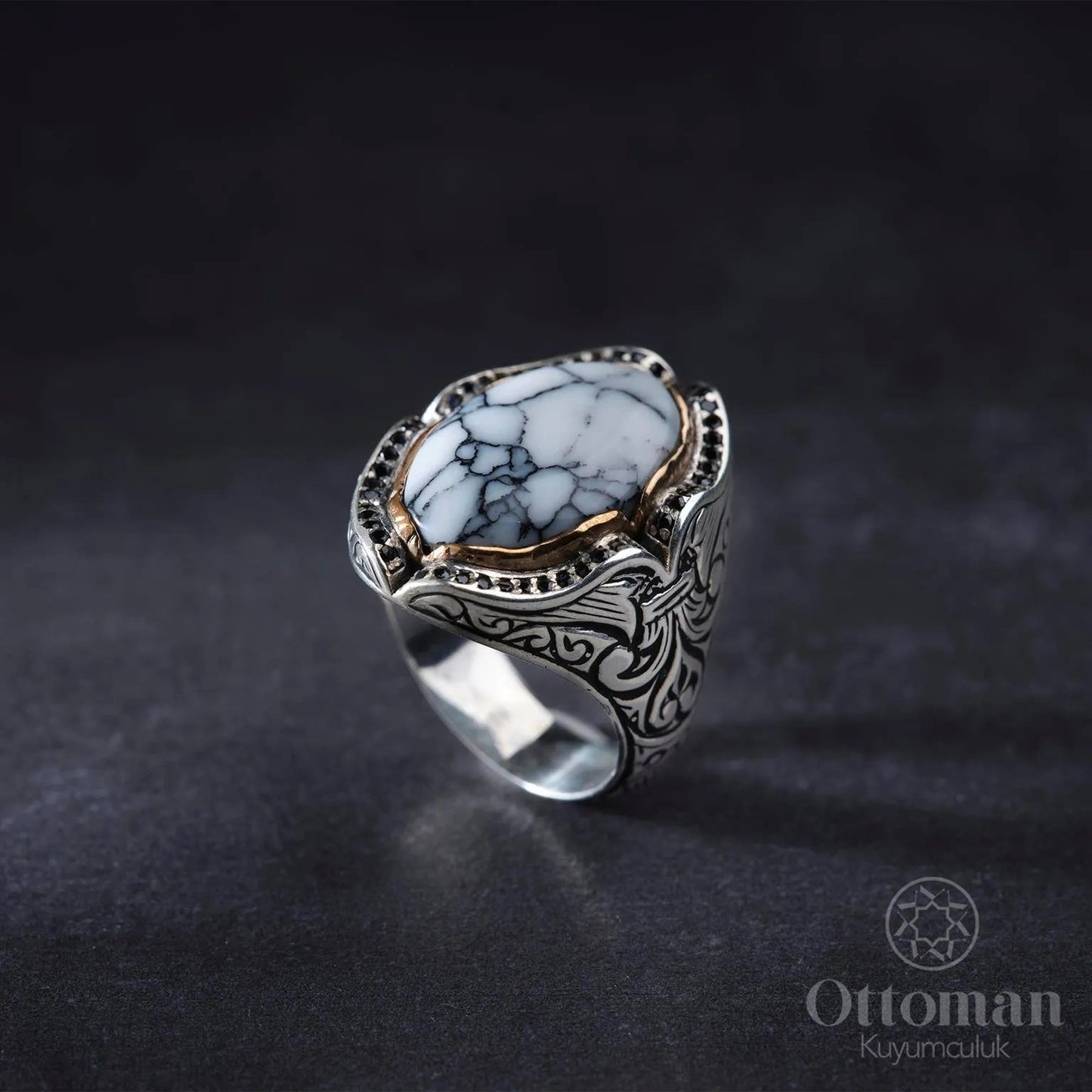 Handcrafted Turquoise Stone Silver Men's Ring - Silver Whisper