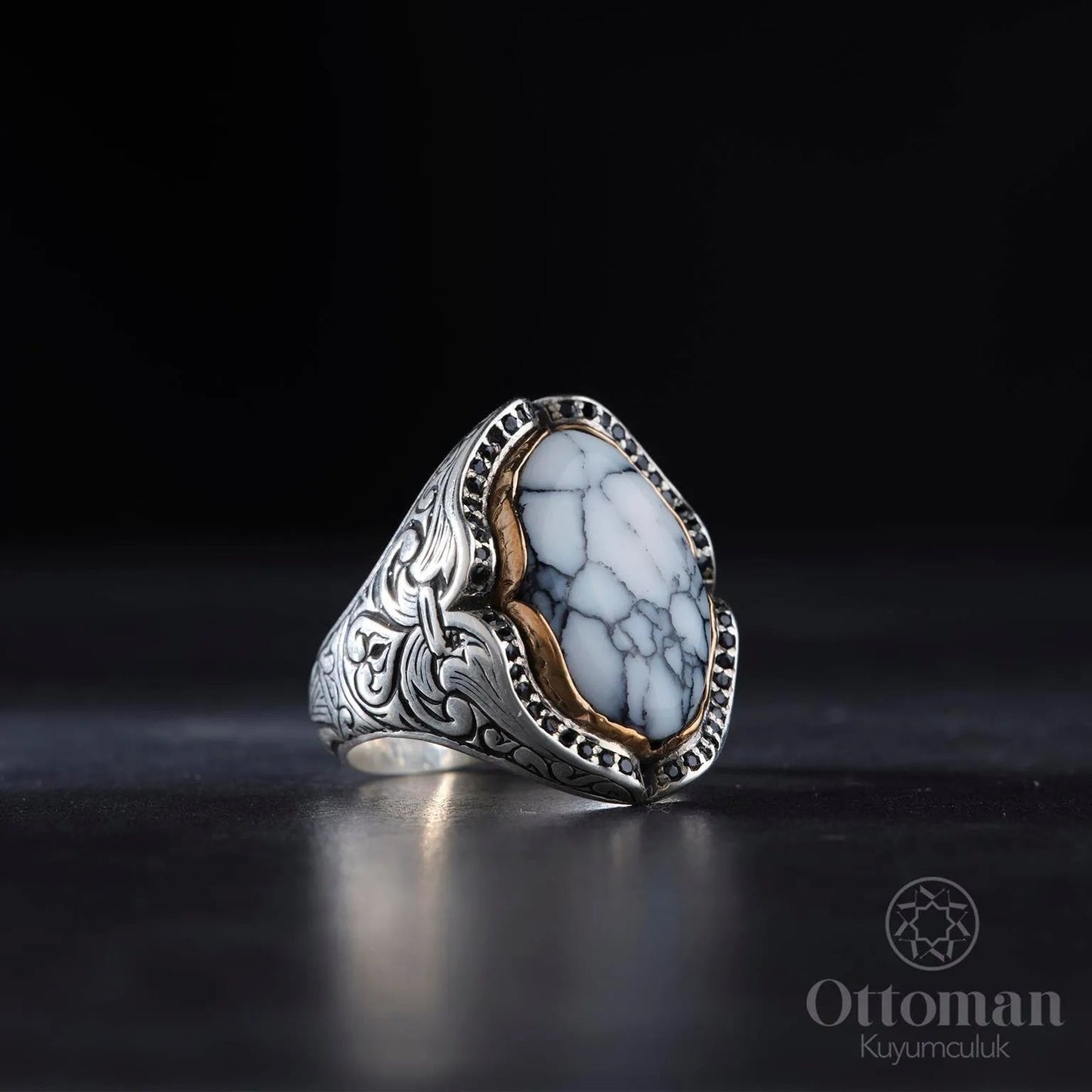 Handcrafted Turquoise Stone Silver Men's Ring - Silver Whisper