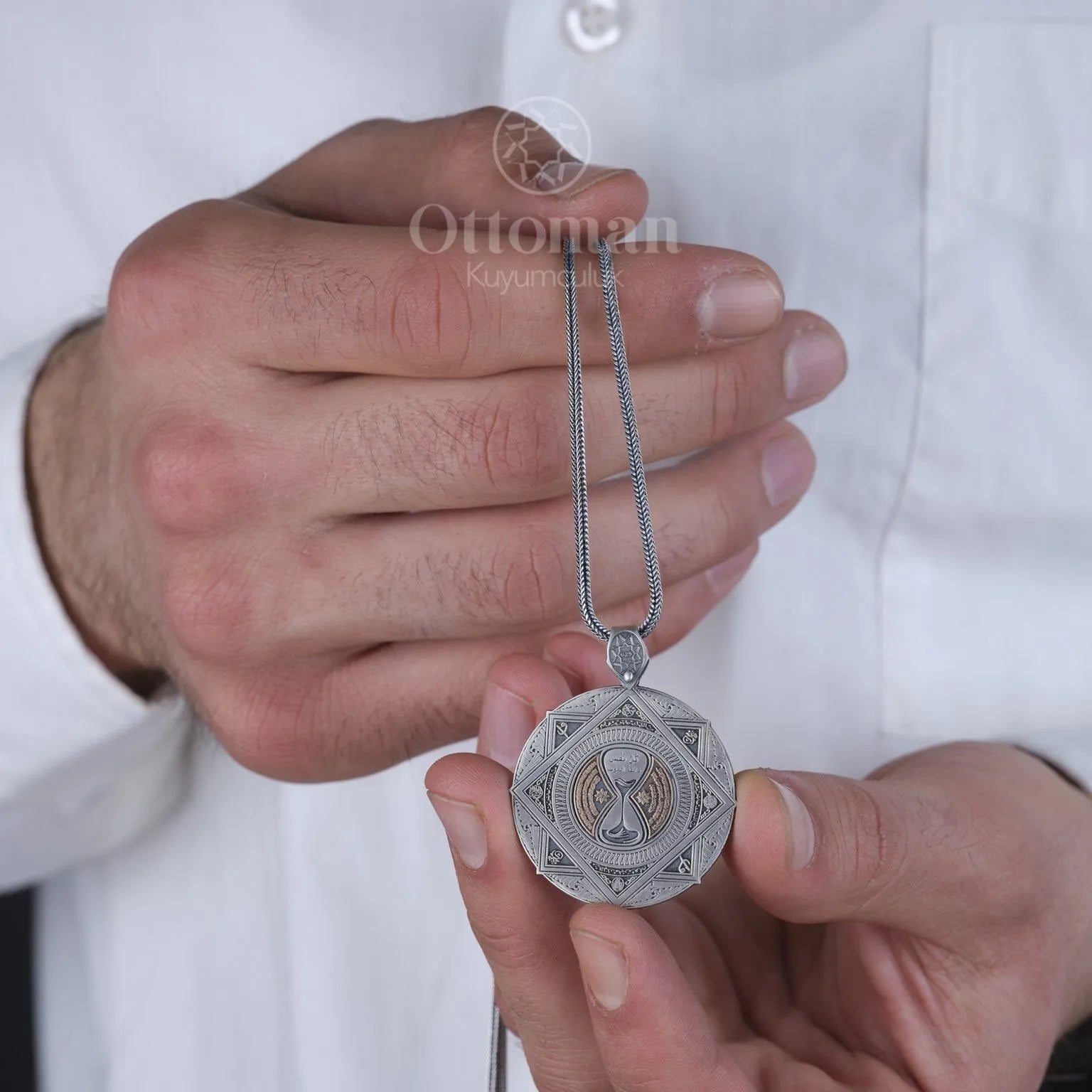 Hourglass Medallion Necklace - Silver Whisper