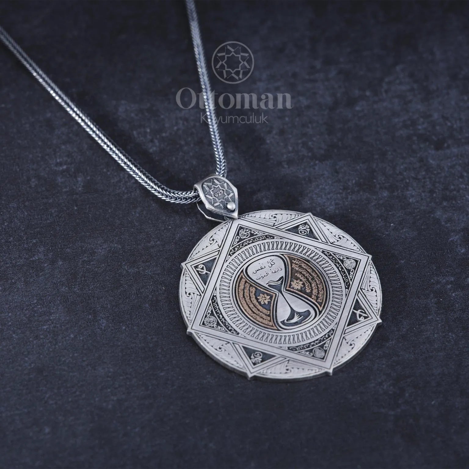 Hourglass Medallion Necklace - Silver Whisper