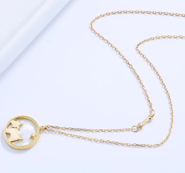 S925 Silver Pup Charm Necklace with Pearl