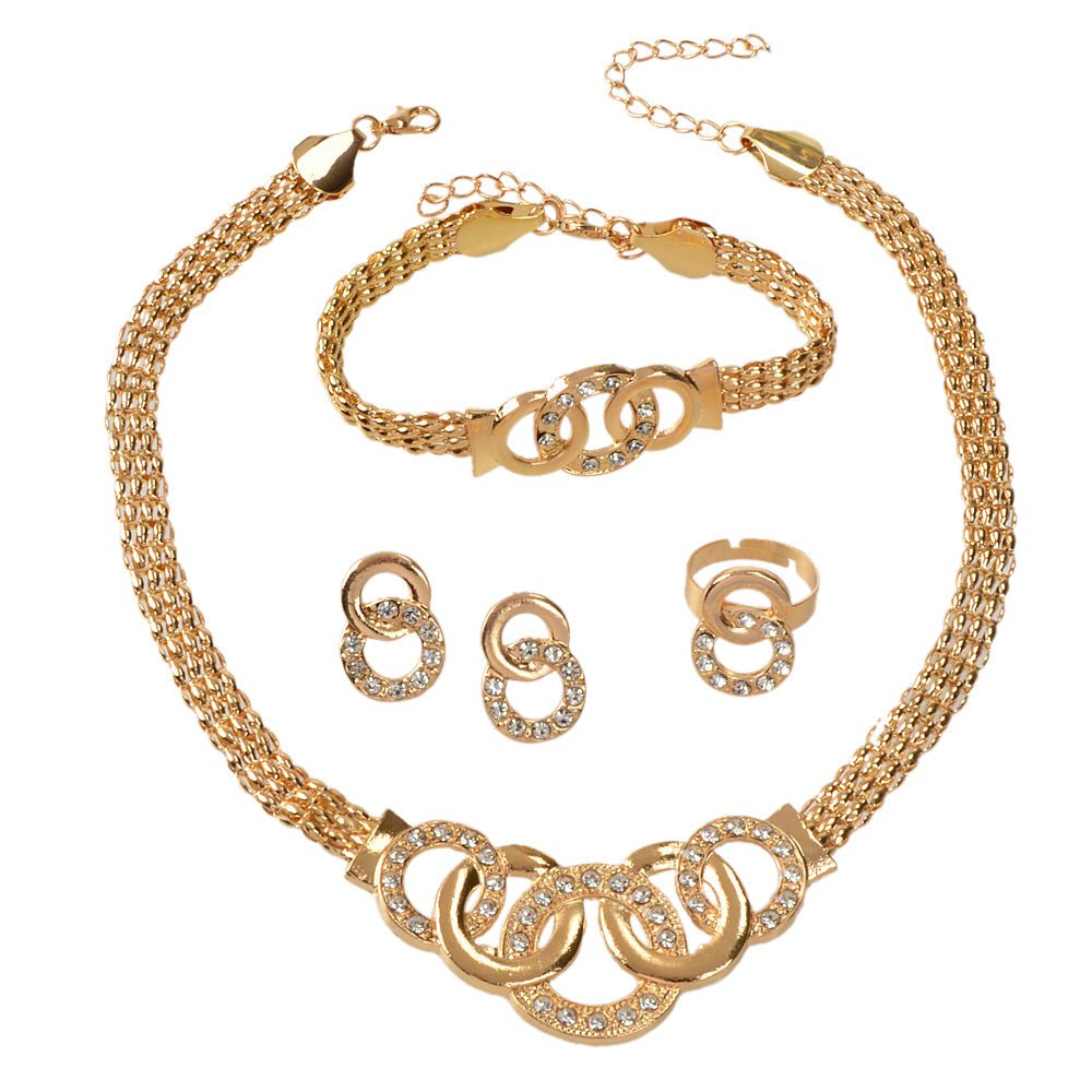 Jewellery set Rhinestone Gold Chain Statement Necklace Bracelet Earrings Ring - Silver Whisper