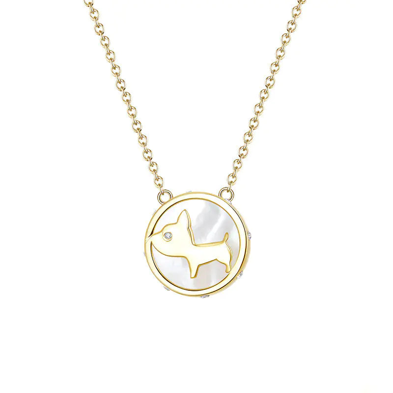 S925 Silver Pup Charm Necklace with Pearl