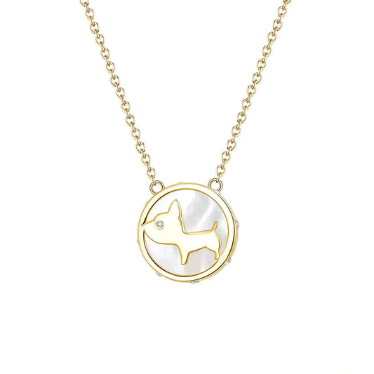 S925 Silver Pup Charm Necklace with Pearl