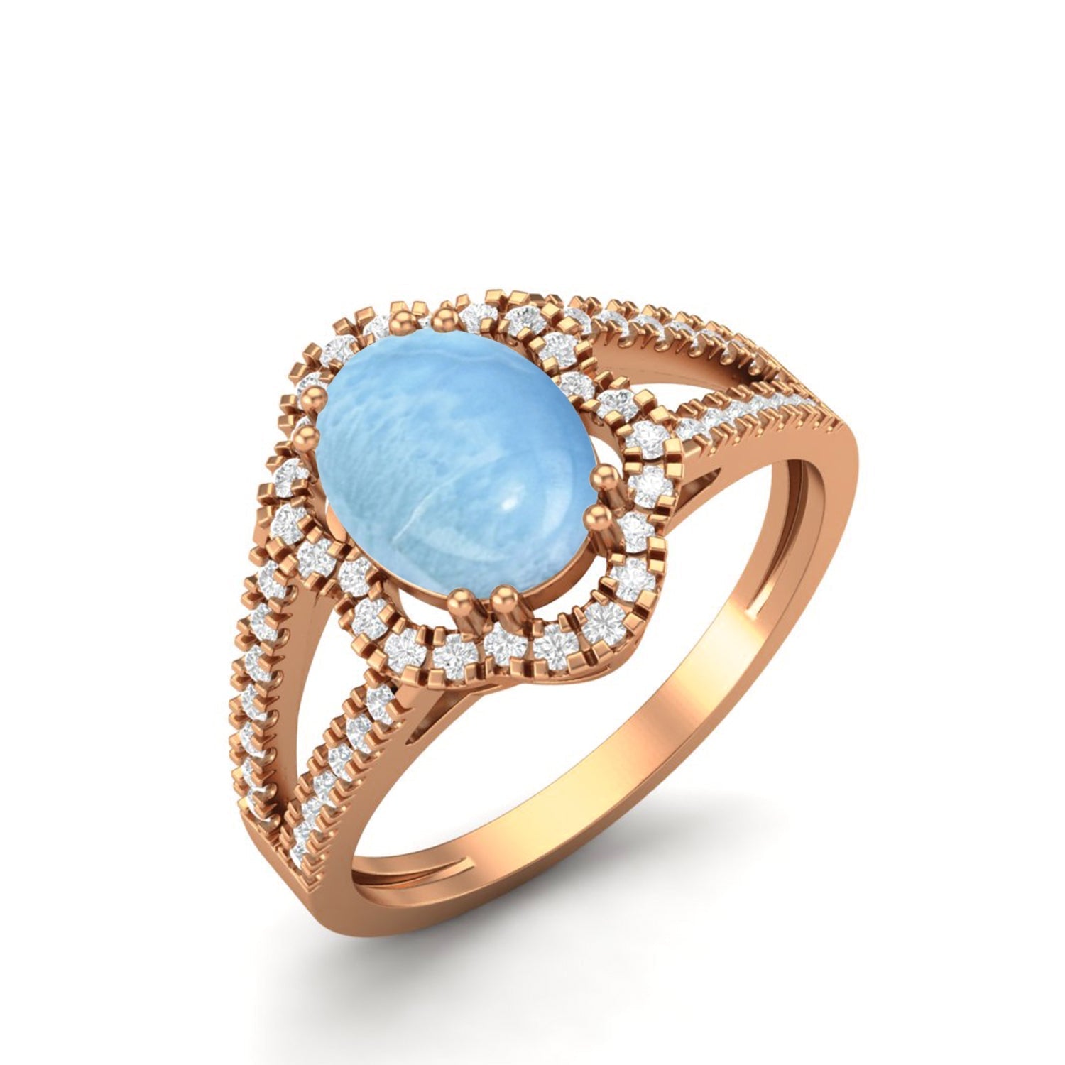 Larimar Split Shank Halo Ring - Sterling Silver - Silver Whisper