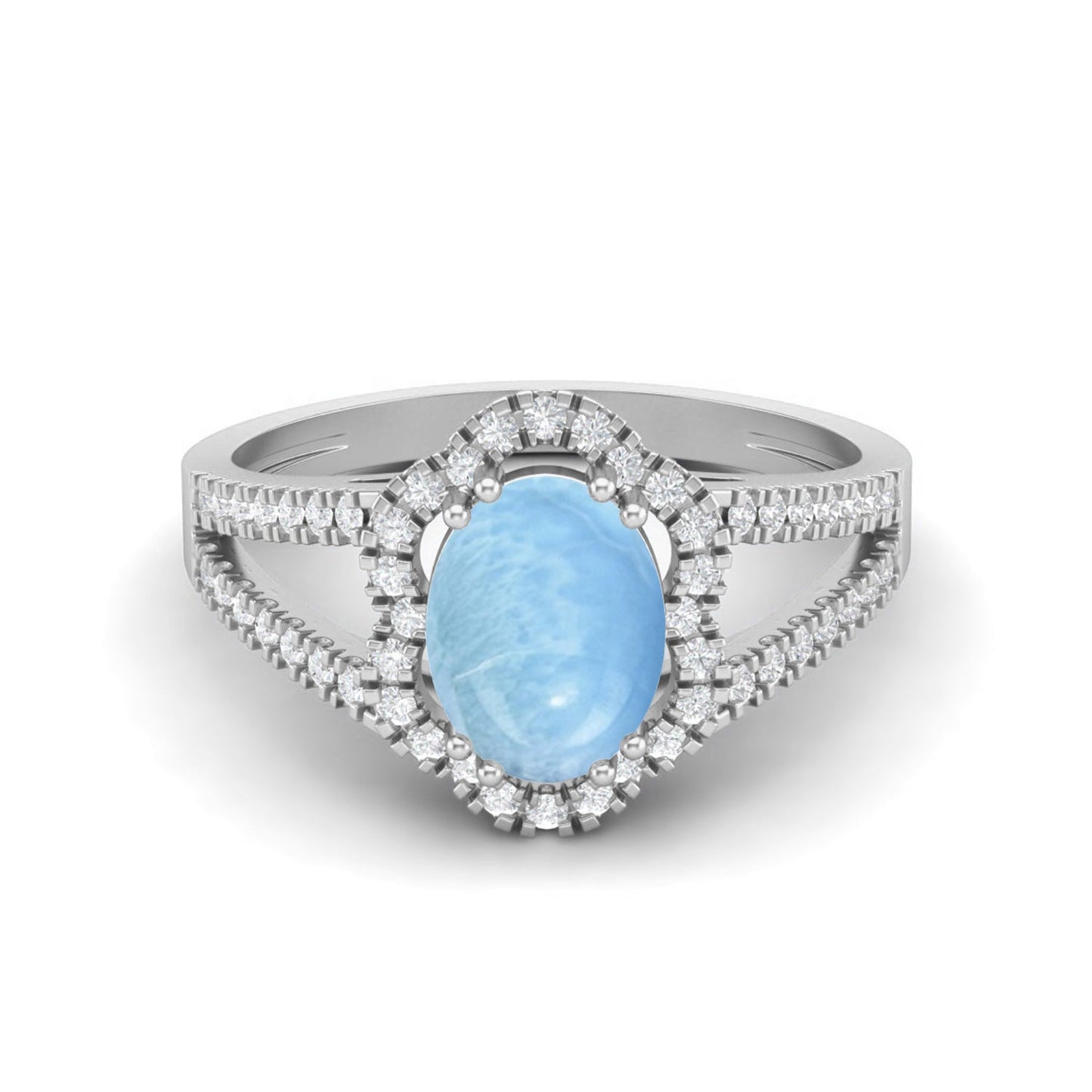 Larimar Split Shank Halo Ring - Sterling Silver - Silver Whisper