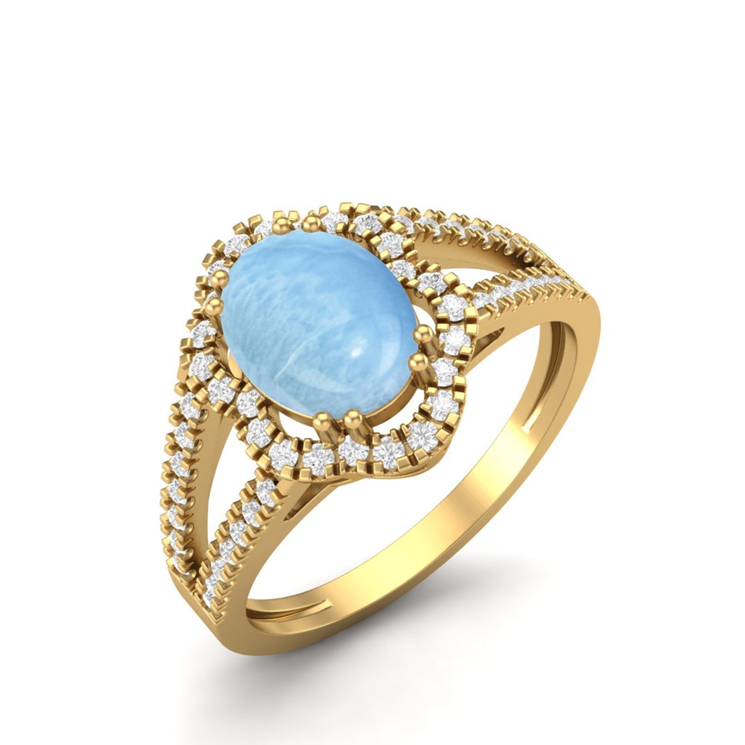 Larimar Split Shank Halo Ring - Sterling Silver - Silver Whisper