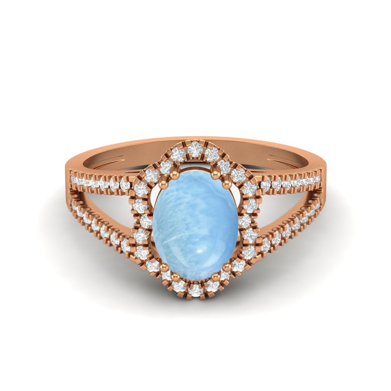 Larimar Split Shank Halo Ring - Sterling Silver - Silver Whisper