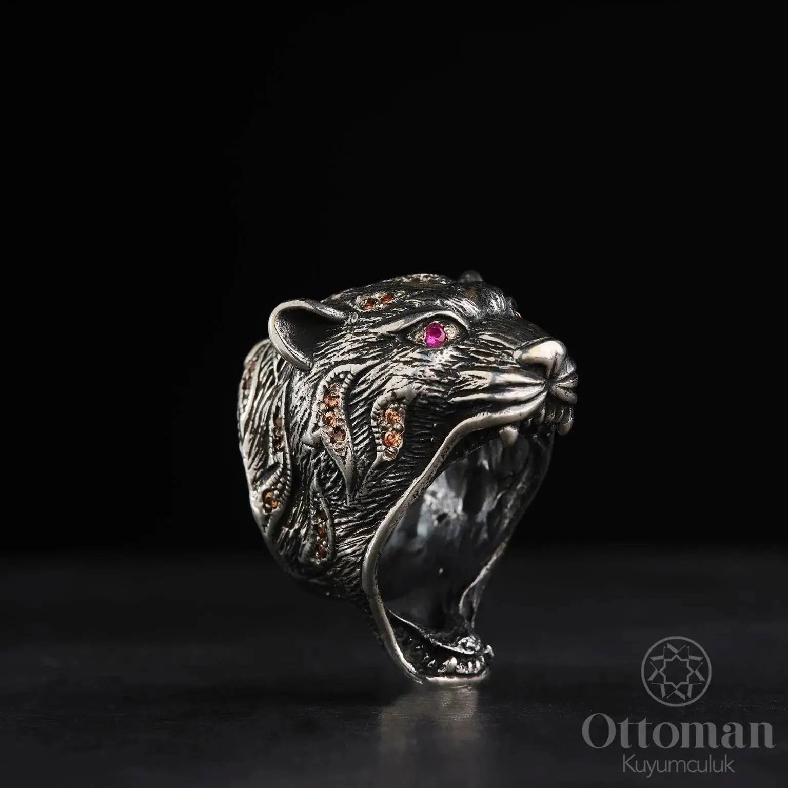 Lion-shaped silver men's ring is crafted from 925 sterling silver - Silver Whisper