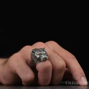 Lion-shaped silver men's ring is crafted from 925 sterling silver - Silver Whisper