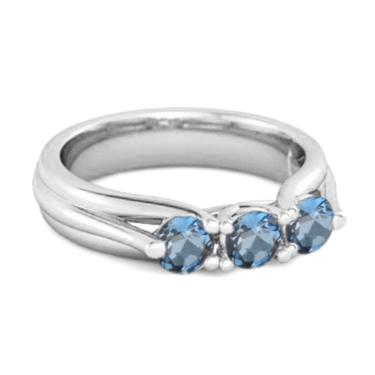 London Blue Topaz Three Stone Ring – Sterling Silver - Silver Whisper
