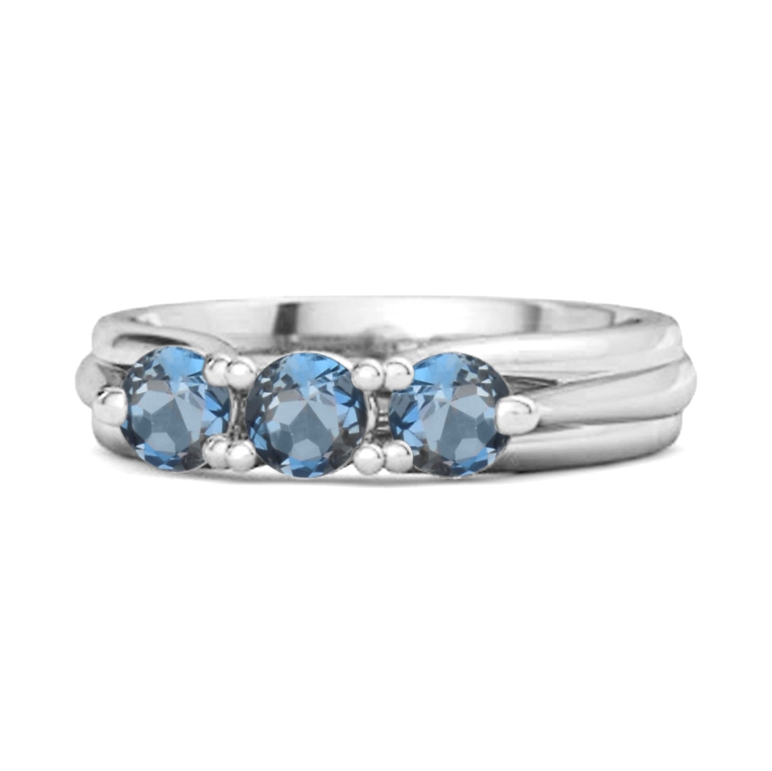 London Blue Topaz Three Stone Ring – Sterling Silver - Silver Whisper