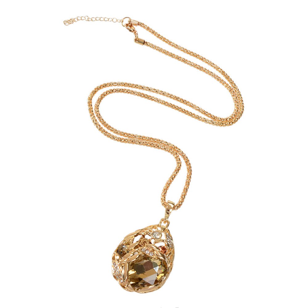 Luxurious Jewellery Rhinestone Champagne Blue Crystal Flower Water Drop Necklace - Silver Whisper