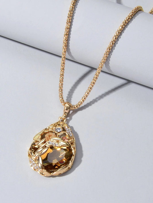Luxurious Jewellery Rhinestone Champagne Blue Crystal Flower Water Drop Necklace - Silver Whisper