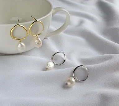 Elegant Silver Baroque Pearl Studs