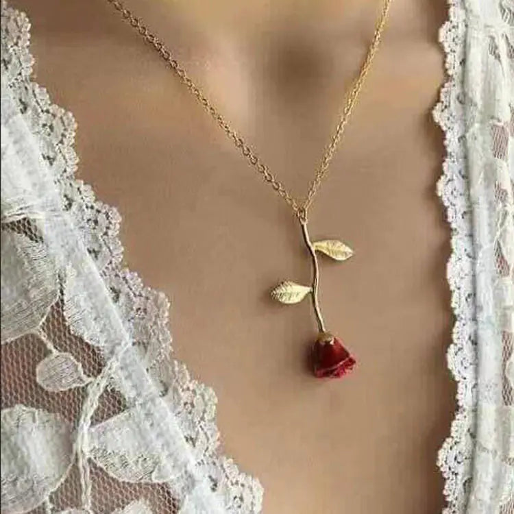 Gold Rose Love Pendant Necklace