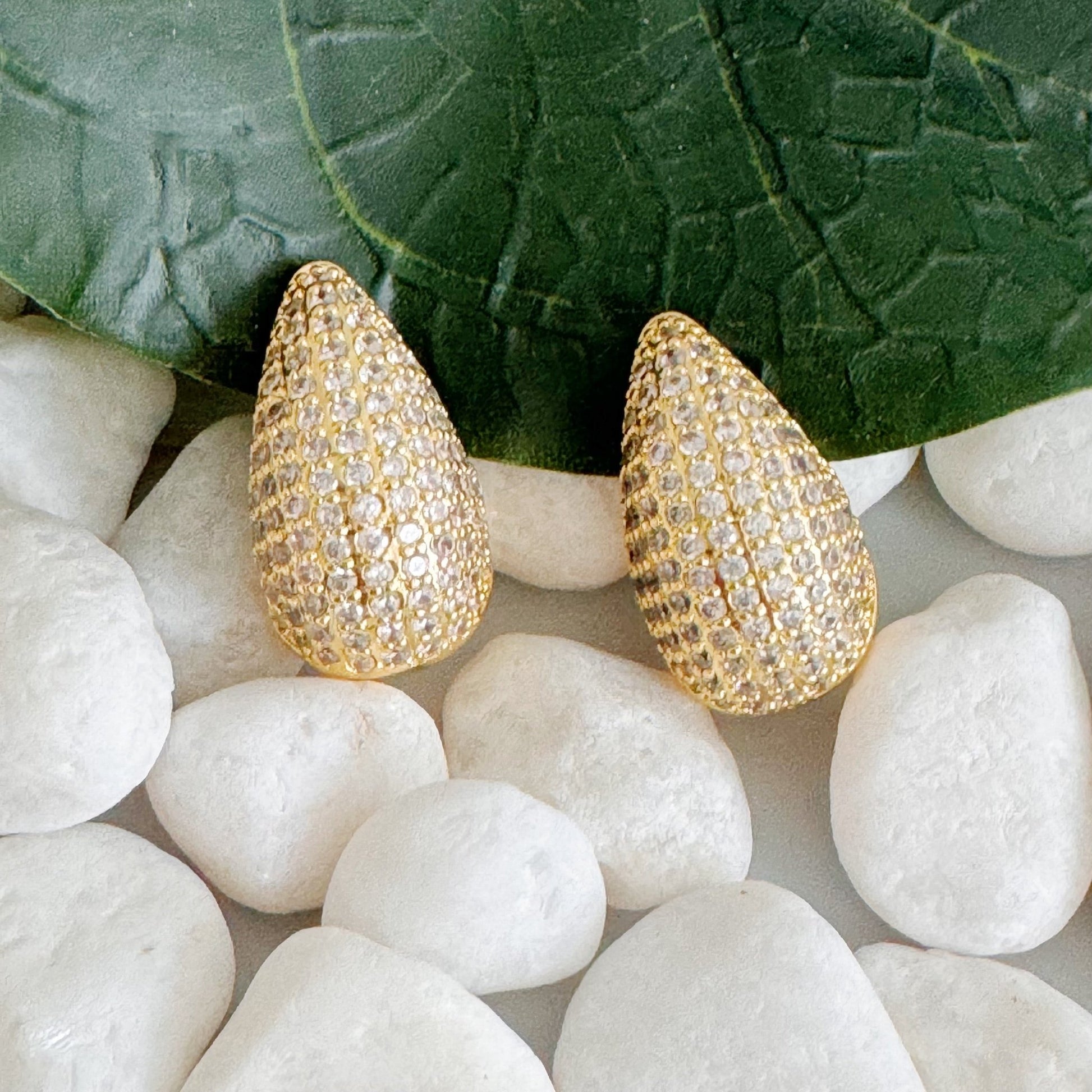 Paved Teardrop Stud Earrings - Silver Whisper